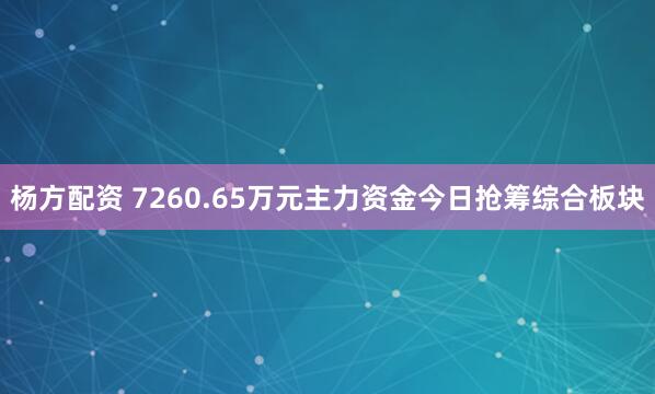 杨方配资 7260.65万元主力资金今日抢筹综合板块